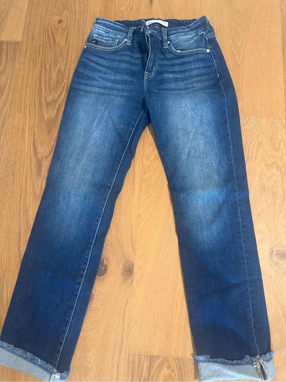 KanCan Medium Wash Straight Leg Jeans with Raw Hem